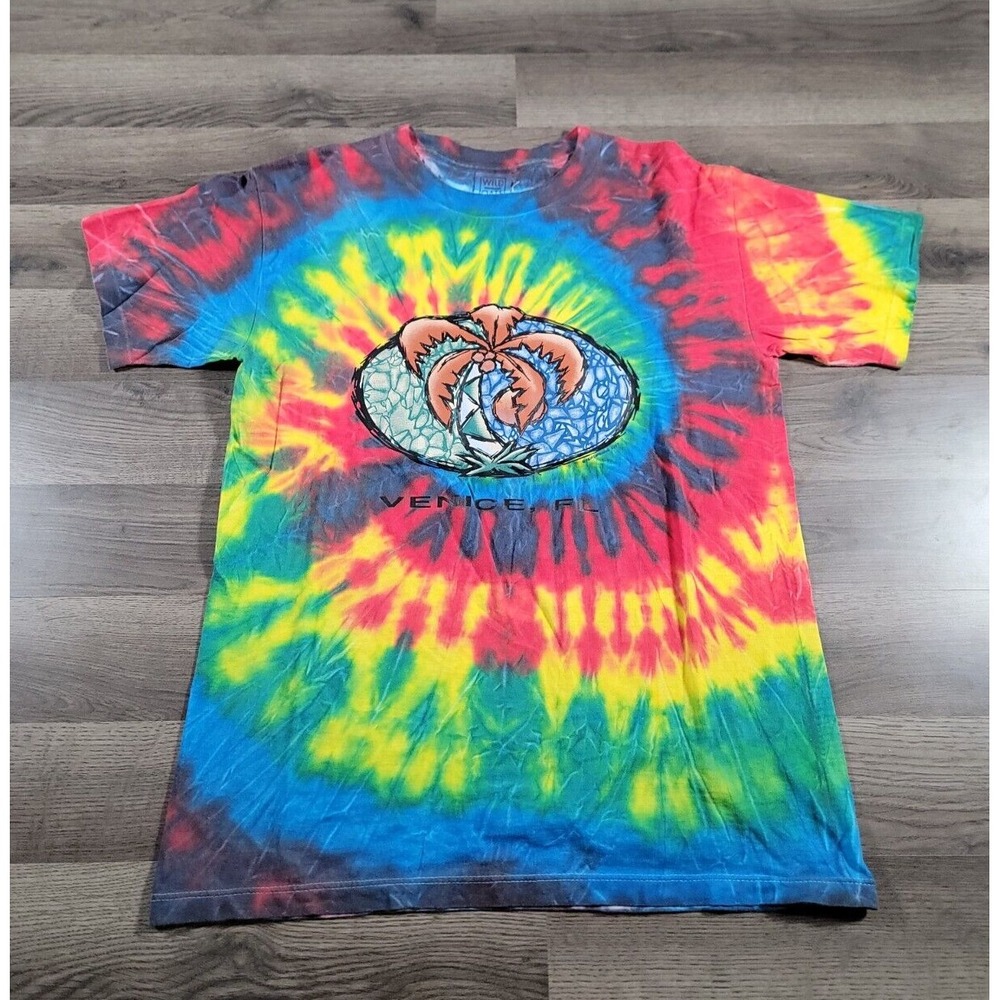 Vintage 90s Venice Beach Florida Shirt Medium Tie Dye Wild Oats Resort Tourist